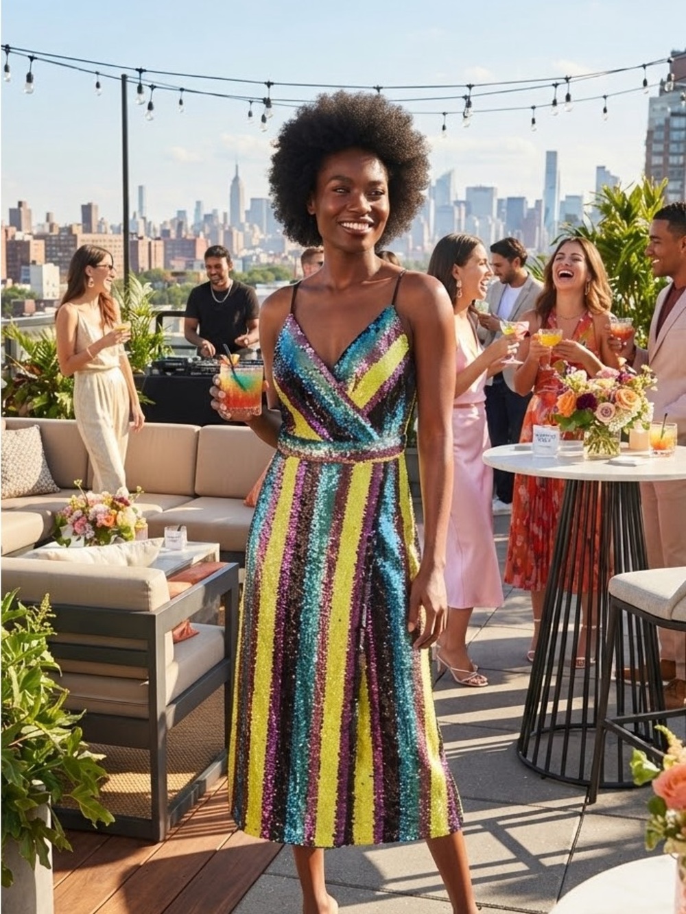 Adelyn Rae Multicolor Sequin Wrap Midi Dress Size M